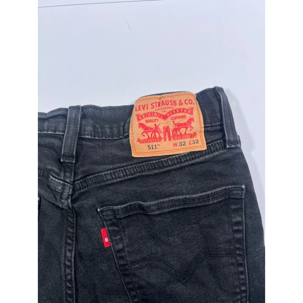 Levi's 511 Slim Fit Mens 32x32 Black Denim Stretch Casual Jeans 0672